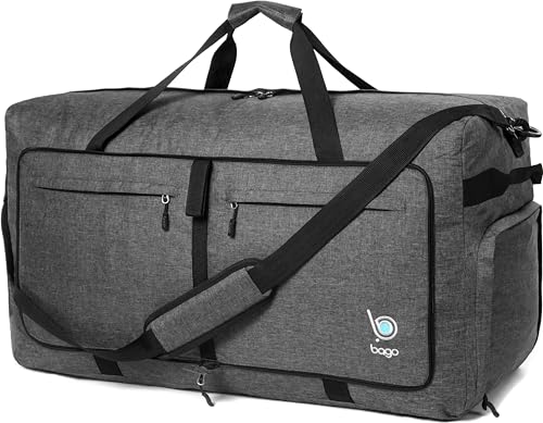 Bago Large Foldable Duffel Bags for Traveling Women & Men - 100L Packable Duffle Bag for Travel with Shoe Compartment - Water Repellant, Heavy Duty, Lightweight Folding & Collapsible (SnowBlack) - Image 5