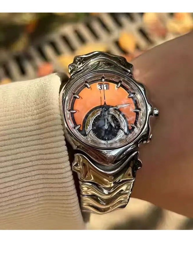 Creative Design Unique Decorative Dial Quartz Men Watches Special Shape Dial Silver Steel Mens Watches Clock  - Image 1
