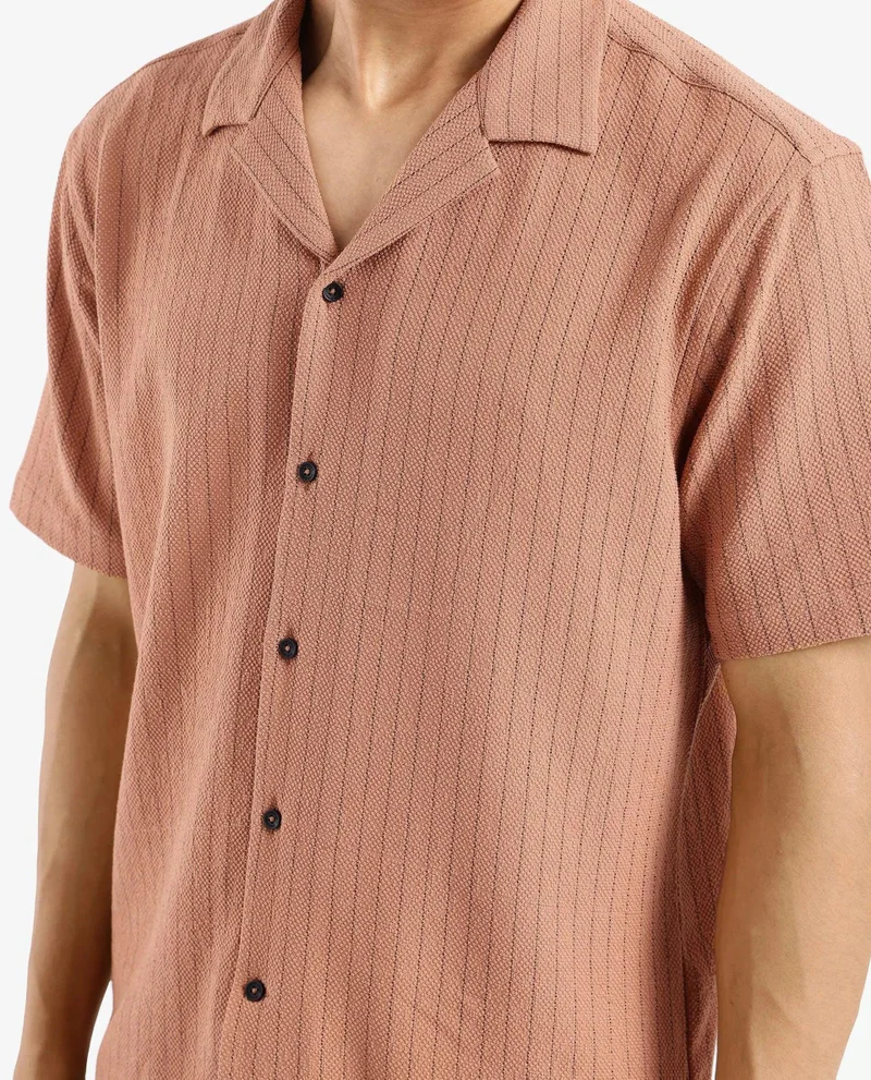 Rare Rabbit Men's Cuban Collar Stripe Shirt