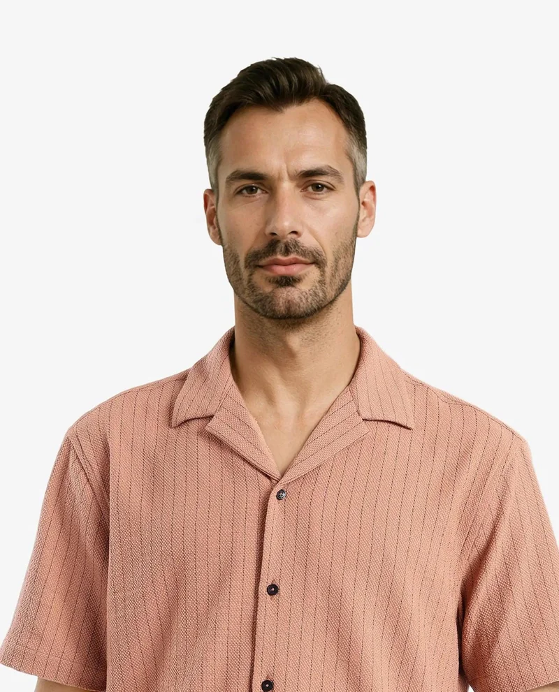 Rare Rabbit Men's Cuban Collar Stripe Shirt