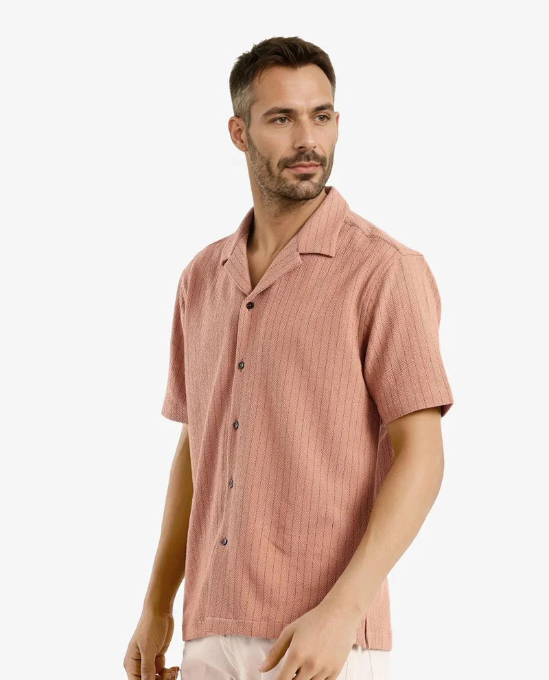 Rare Rabbit Men's Cuban Collar Stripe Shirt