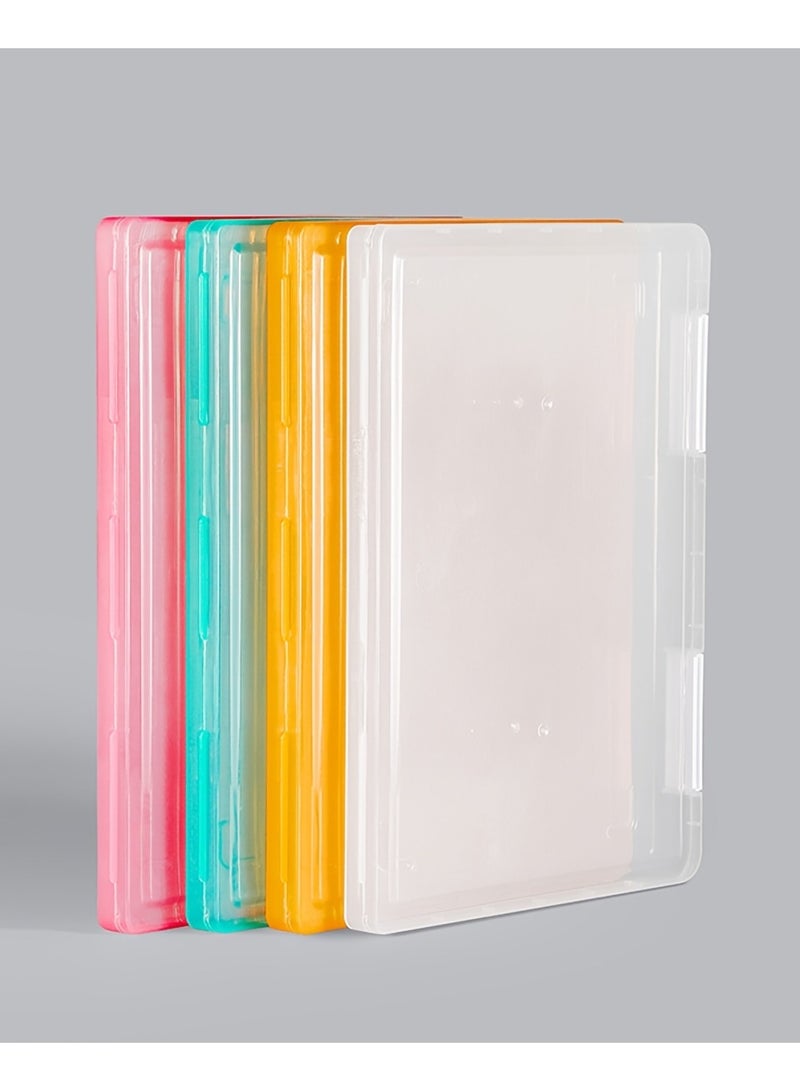 صندوق منظم ملفات بلاستيكي من 4 قطع بحجم A4 - تخزين شفاف من البولي بروبيلين مع فواصل من 5 طبقات، مقاوم للماء وقابل للحمل للمدرسة/المكتب/السجلات الطبية (مقاس الرسالة 12 بوصة × 9 بوصة × 0.8 بوصة)، يحمل 500 ورقة في كل صندوق - Image 1