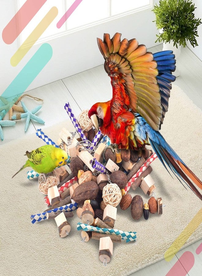 Bissap Large Parrot Chew Toys, 20.8in Bird Parrot Hanging Bite Wooden Blocks Cage Fun Toy for Macaw African Greys Cockatoo Eclectus Budgies Parakeet Cockatiel ect Large Medium Birds - Image 5
