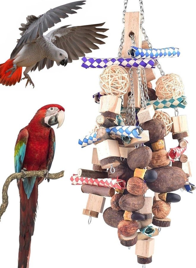 Bissap Large Parrot Chew Toys, 20.8in Bird Parrot Hanging Bite Wooden Blocks Cage Fun Toy for Macaw African Greys Cockatoo Eclectus Budgies Parakeet Cockatiel ect Large Medium Birds - Image 1