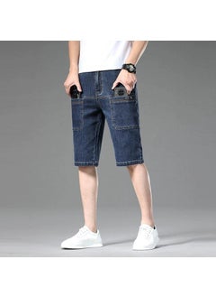 Trendy Loose-fit Casual Jeans For Men Four Seasons Regular Six Pocket Seven Inch Fashionable Autumn Middle-length Trousers 8027 dark blue shorts