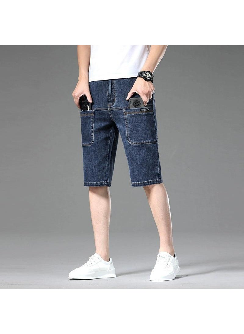 Generic - Trendy Loose-fit Casual Jeans For Men Four Seasons Regular Six Pocket Seven Inch Fashionable Autumn Middle-length Trousers 8027 dark blue shorts - Image 1