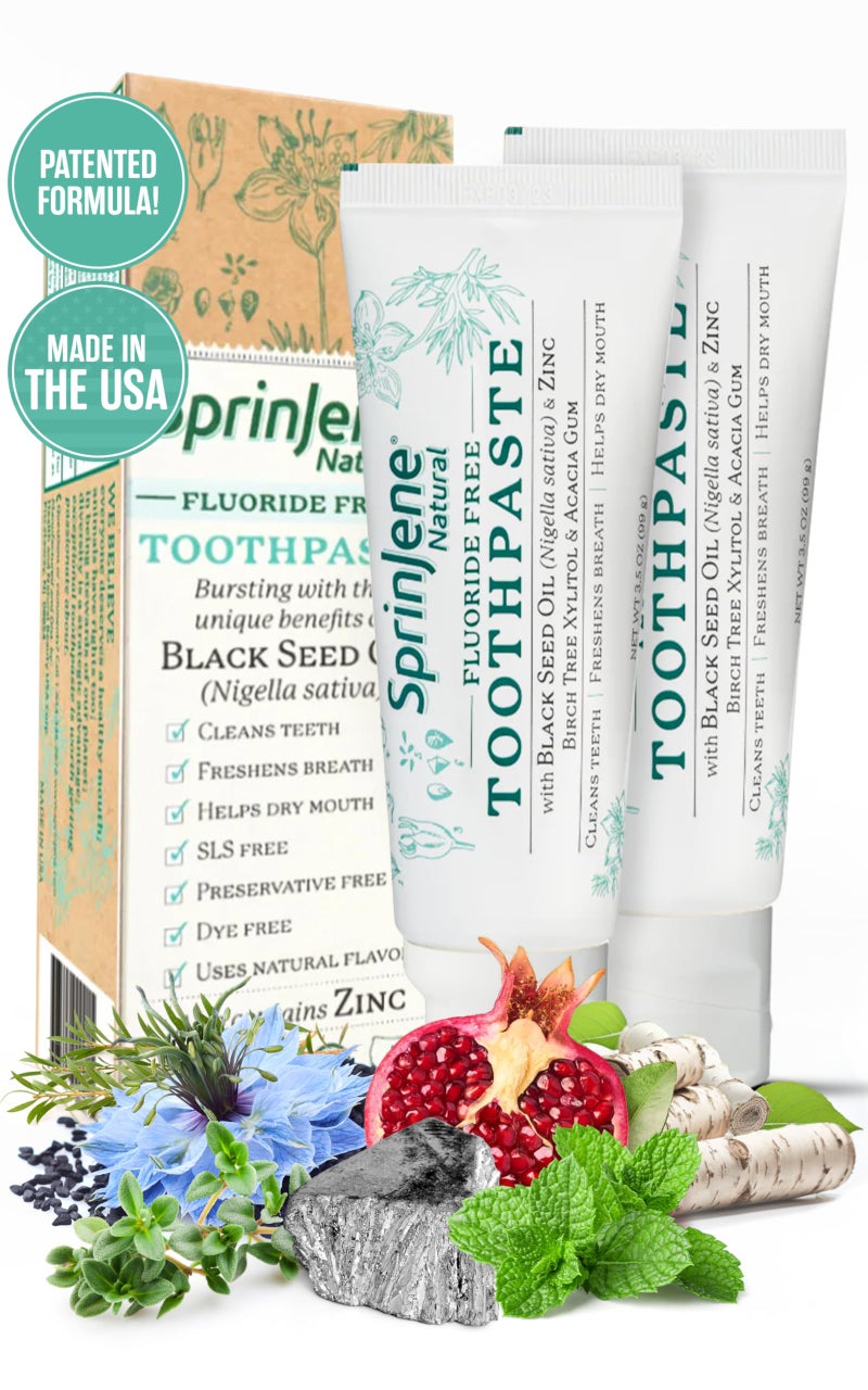 SprinJene معجون أسنان سبريجن الطبيعي بالفلورايد لأسنان ولثة صحية معجون أسنان طبيعي لحماية التجاويف 35 أونصة عبوة من 2