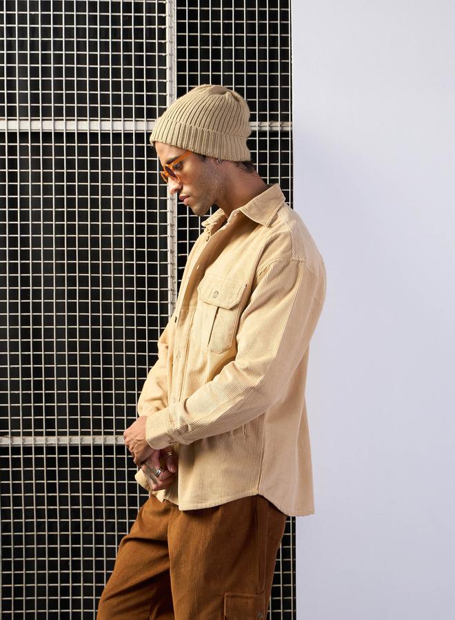 Mascln Sassafras Corduroy Front Button Shacket with Pocket Detail - Image 3