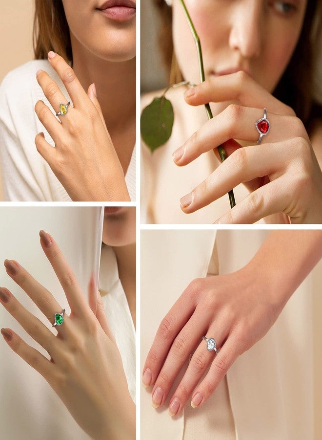 Bestyle Teardrop May Emerald Birthstone Rings Embellished with White Cubic Zirconia Minimalist Sterling Silver Open Band Gemstone Rings for Birthday/Christmas/Party/Anniversary/Wedding - Image 4