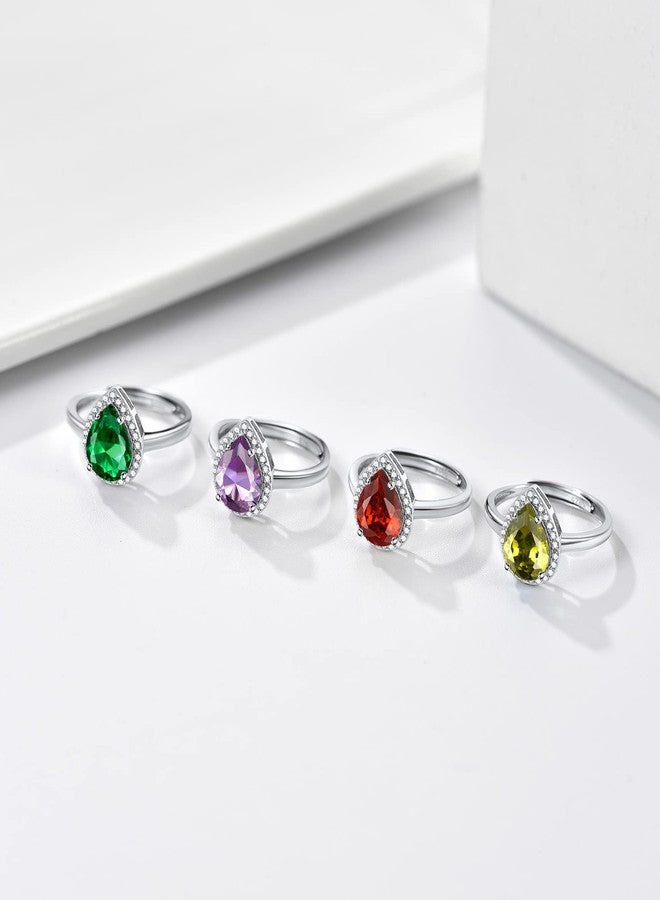 Bestyle Teardrop May Emerald Birthstone Rings Embellished with White Cubic Zirconia Minimalist Sterling Silver Open Band Gemstone Rings for Birthday/Christmas/Party/Anniversary/Wedding - Image 5