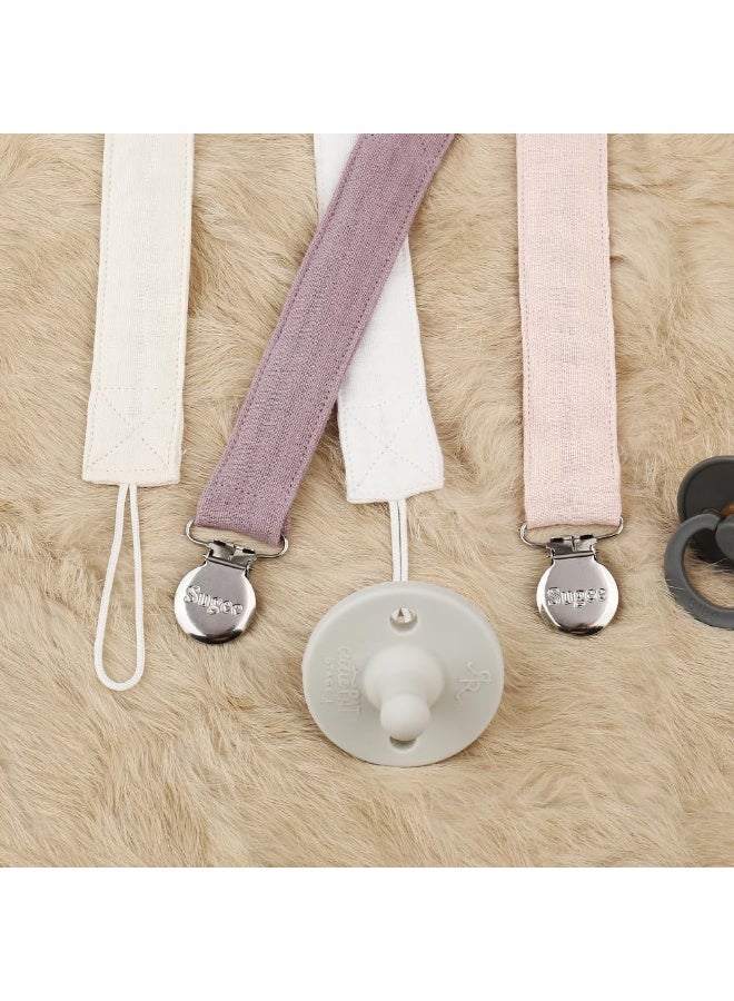 SUGEE Pacifier Clip for Baby Boy and Girl - Linen Soft Fabric Pacifier Hold with Clip for Binky, Leash Soothie Holder Unisex 4 Pack (Pinkï¼‰ - Image 3
