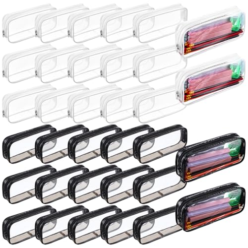 mekueeex 30 Pcs Clear Pencil Pouch Bulk Clear Pencil Case Bag 787x 138 Inch PVC Waterproof Travel Toiletry Makeup Zipper Pouches for Office Stationery Travel StorageBlack White - Image 1