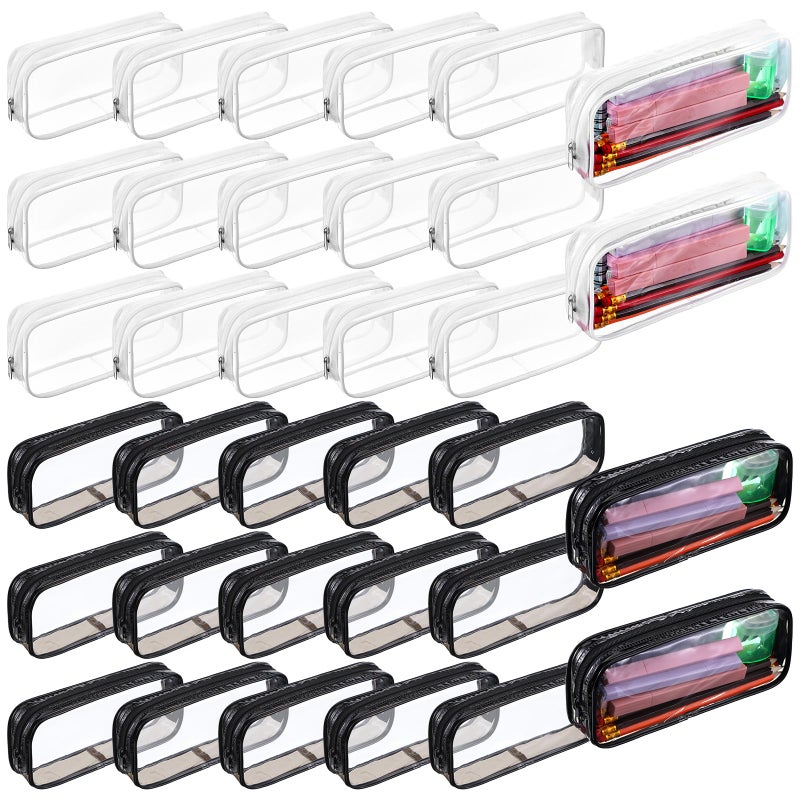 mekueeex 30 Pcs Clear Pencil Pouch Bulk Clear Pencil Case Bag 787x 138 Inch PVC Waterproof Travel Toiletry Makeup Zipper Pouches for Office Stationery Travel StorageBlack White - Image 2