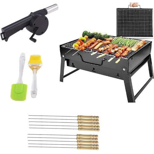 McFarlane Barbecue Grills - Foldable Charcoal Barbeque Grill With (2 Spatula, 1 Bbq, 10 Stick & 1 Air Blower) | Outdoor grill tools for Camping Picnics Traveling -BBQ sheet - Image 1