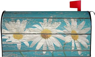 Sweetshow Sweetshow Rustic Spring Daisy Mailbox Covers Magnetic Standard Size 21x18 Inch Teal Old Wood Board Mailbox Decals  - Image 1