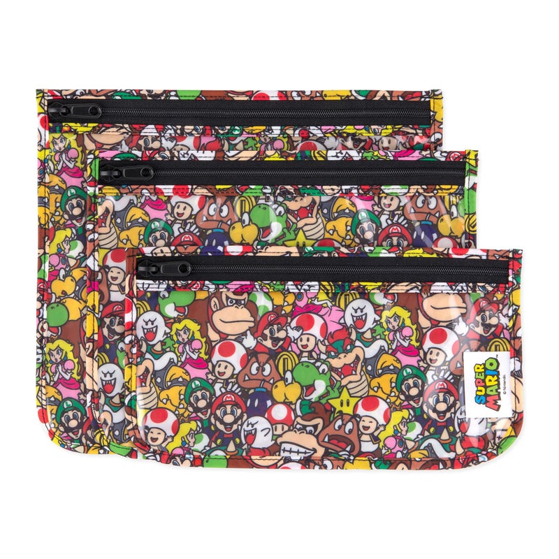 Bumkins Travel Bag Toiletry TSA Approved Pouch Zip Bag Quart Size Airline Compliant ClearSided Baby Diaper Bag Organization Makeup Accessories Packing Set of 3 Sizes Nintendo Super Mario