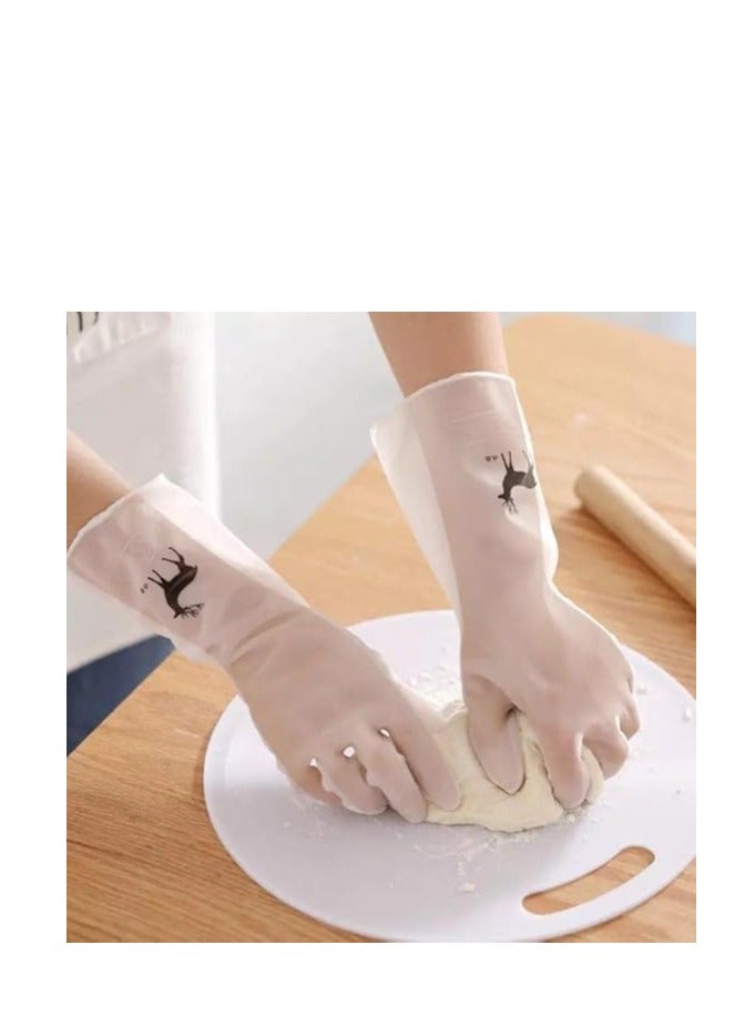 Transparent Kitchen Wash Dishes Cleaning Gloves, Waterproof Long Sleeve Rubber Latex, Non-slip, Wear-resistant Household Tools (Assorted Colors)  - Image 1