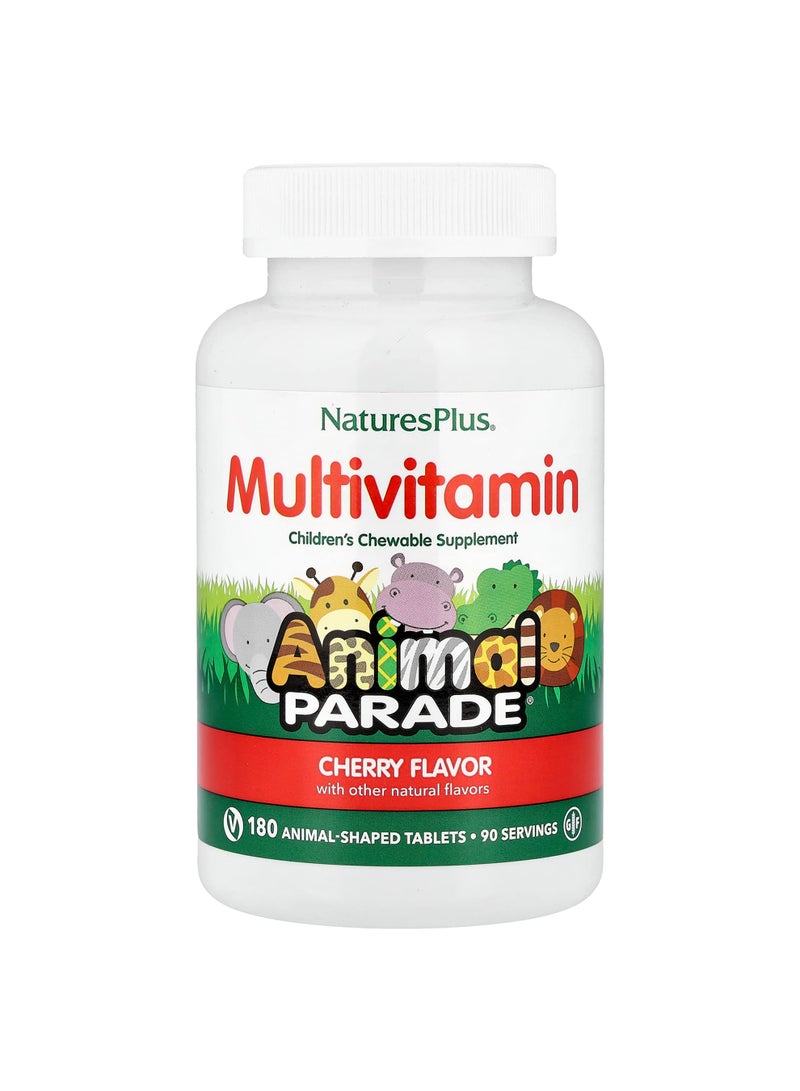 NaturesPlus Animal Parade, Children's Chewable Multivitamin Supplement, Cherry, 180 Animal-Shaped Tablets