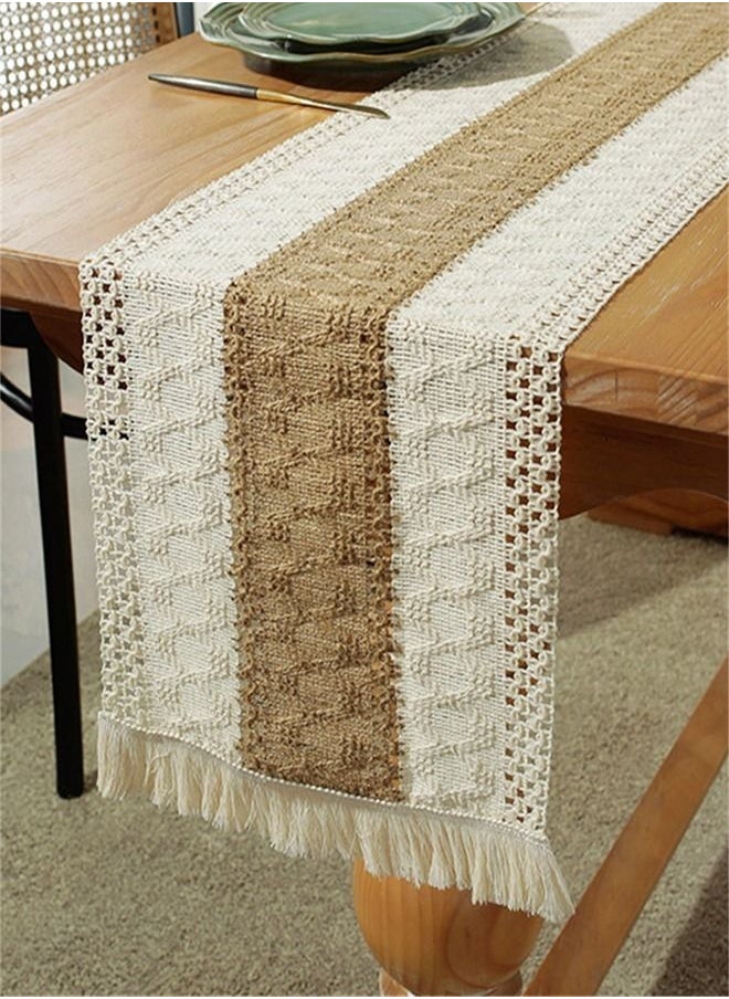 Kutis Cotton Linen Runner Splicing Weave Tassel The Tablecloth 160 x 30 cm  - Image 1