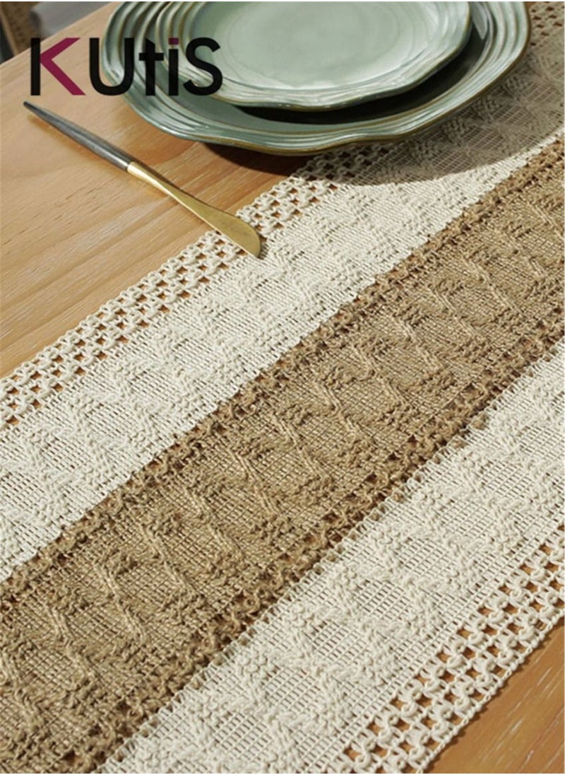 Kutis Cotton Linen Runner Splicing Weave Tassel The Tablecloth 160 x 30 cm  - Image 3