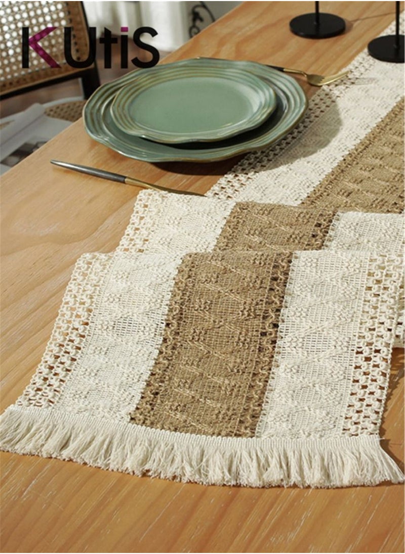 Kutis Cotton Linen Runner Splicing Weave Tassel The Tablecloth 160 x 30 cm  - Image 5