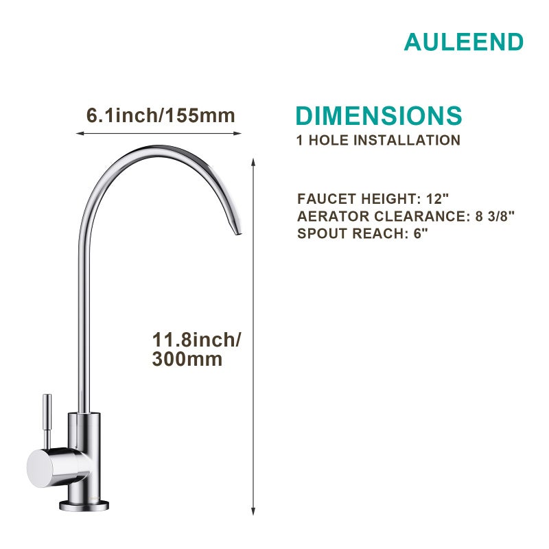 AULEEND Brass Reverse Osmosis Faucet, Sink Water Filter System, Suitable for Most Reverse Osmosis or Water Filtration Systems, Kitchen Bar Sink Drinking Water Faucet (Chrome) - Image 2