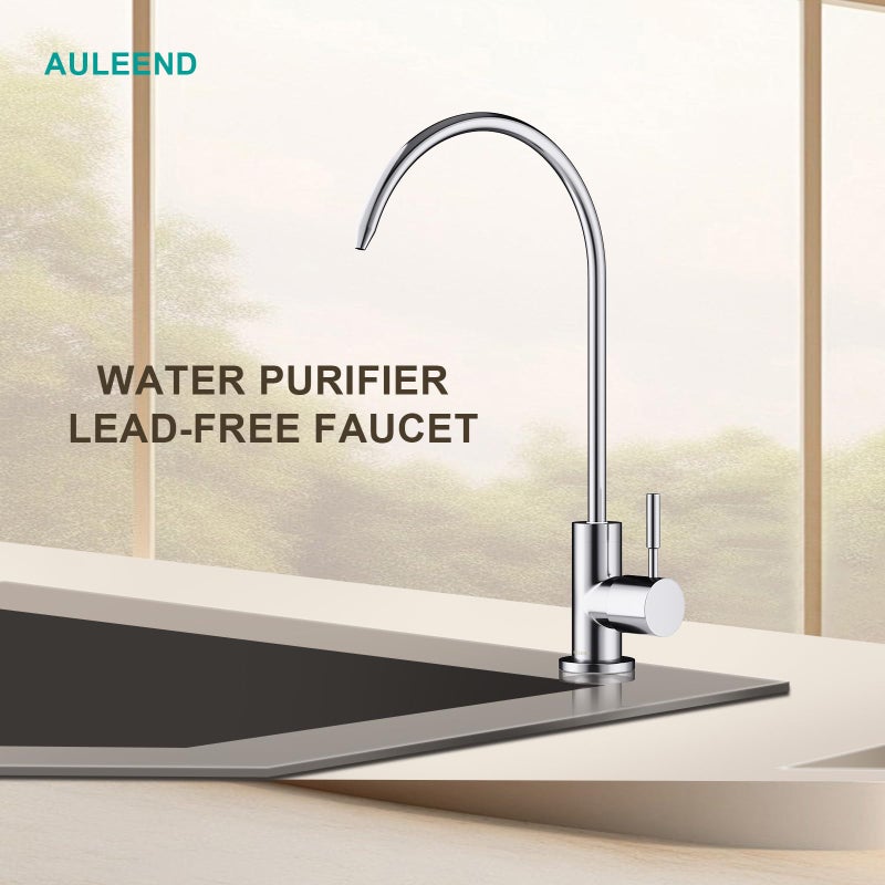 AULEEND Brass Reverse Osmosis Faucet, Sink Water Filter System, Suitable for Most Reverse Osmosis or Water Filtration Systems, Kitchen Bar Sink Drinking Water Faucet (Chrome) - Image 3