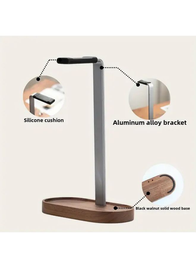 Black Walnut Oval Headphone Stand with Aluminum Holder Desk Decor - Image 5