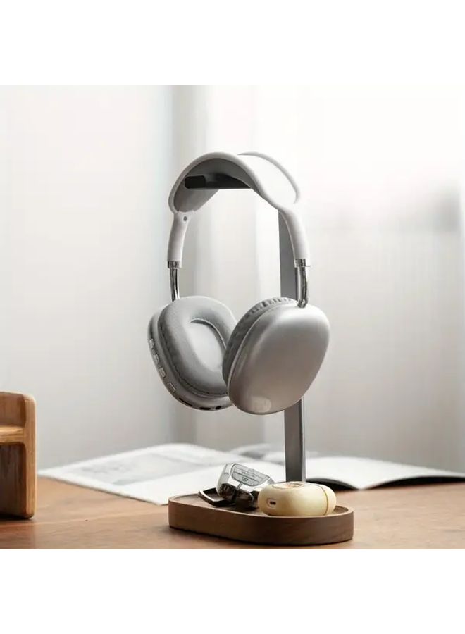 Black Walnut Oval Headphone Stand with Aluminum Holder Desk Decor - Image 2