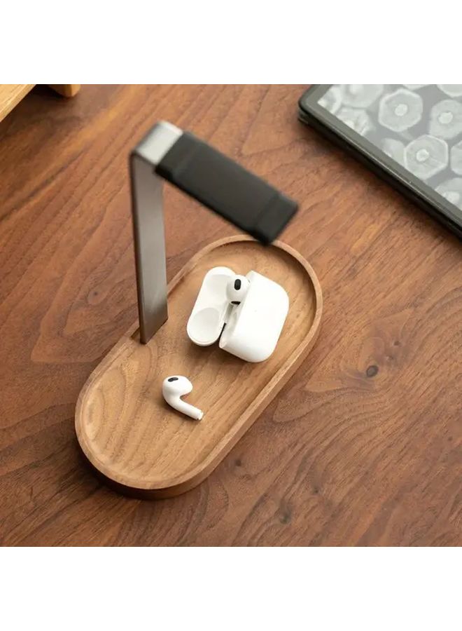 Black Walnut Oval Headphone Stand with Aluminum Holder Desk Decor - Image 3