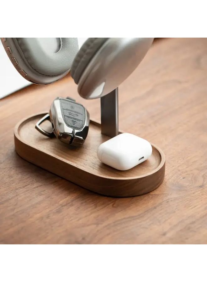 Black Walnut Oval Headphone Stand with Aluminum Holder Desk Decor - Image 4