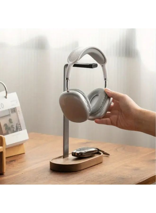 Black Walnut Oval Headphone Stand with Aluminum Holder Desk Decor - Image 1