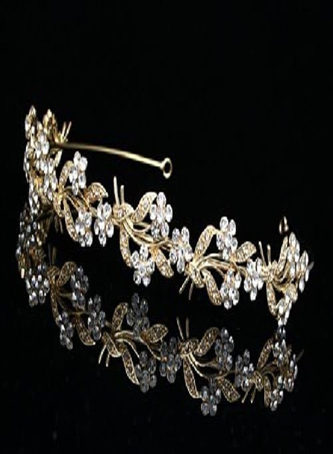 سامكي تاج سامكي الذهبي للعروس، قطعة رأس مزينة باللؤلؤ والكريستال، إكسسوارات شعر للعروس - Image 5