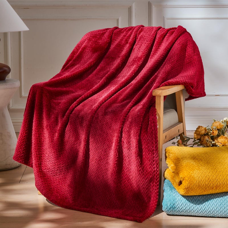 NEWCOSPLAY Super Soft King Blanket Red Premium Silky Flannel Fleece Leaves Pattern Lightweight Bed Blanket All Season Use (Red, King(90"x110")) - Image 3