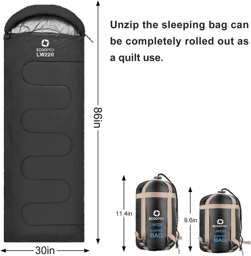 ECOOPRO Warm Weather Sleeping Bag - Portable, Waterproof, Compact Lightweight, Comfort with Compression Sack - Great for Outdoor Camping, Backpacking & Hiking-83 L x 30" W Fits Adults - Image 2