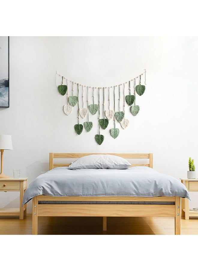 Bukela Wall Hanging Leaves Large Boho Woven Tapestry, Macrame Wall Art with Wood Clips Handmade Chic Feather Green Boho Decor for Bedroom Living Room Apartment Wall Decorations, 47x29 inch - Image 5