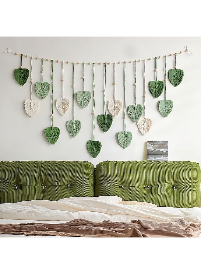 Bukela Wall Hanging Leaves Large Boho Woven Tapestry, Macrame Wall Art with Wood Clips Handmade Chic Feather Green Boho Decor for Bedroom Living Room Apartment Wall Decorations, 47x29 inch - Image 2