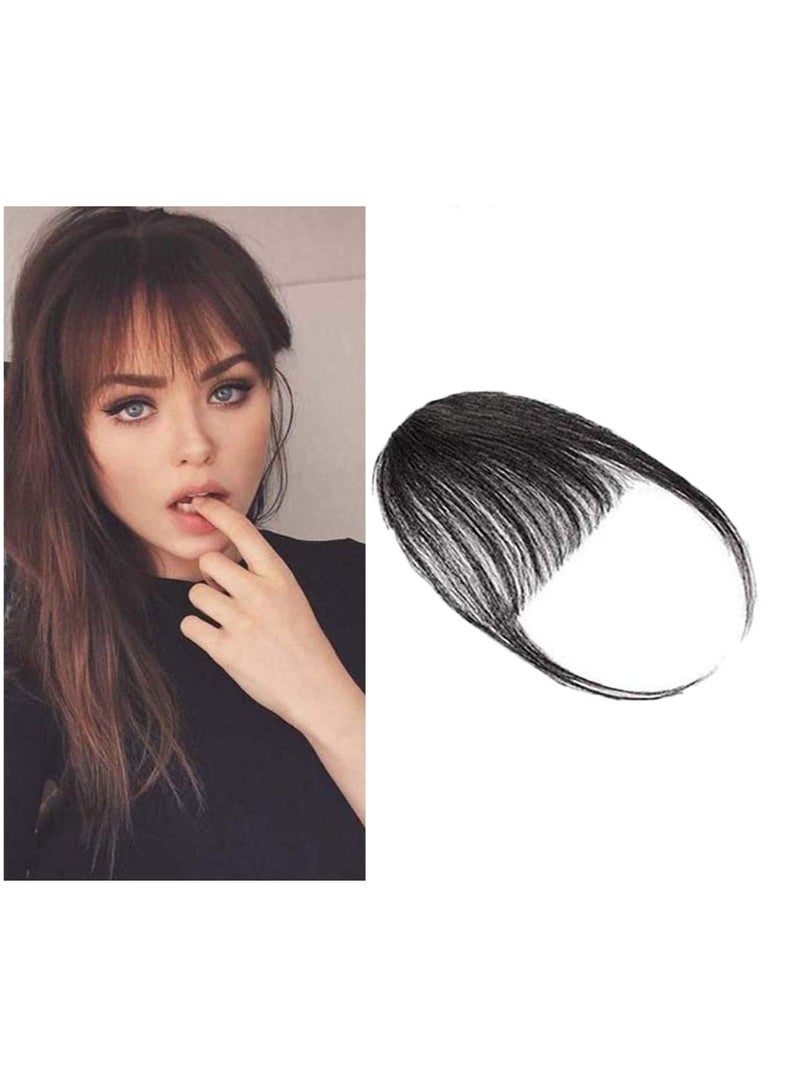 Estelle Human Hair Air Bangs Clip in Bangs Hair Extensions with Temples One Piece Clip on Front Bangs Hairpiece 100% Human Real Hair Fringe for Women (Natural Black) - Image 1