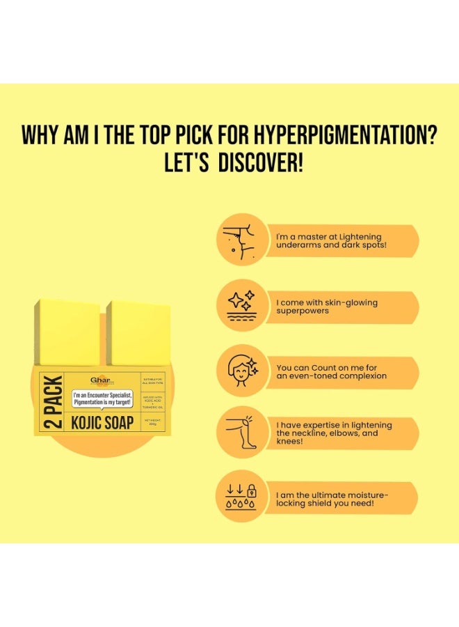 GHAR SOAPS Kojic Acid 2% Soap with Niacinamide | For Pigmentation, Sun damage, Brightening Underarm & Reduces Dark Spot | Soap for Men & Women | Suitable for All Skin Types |(Pack of 2) (100 g x 2) - Image 2