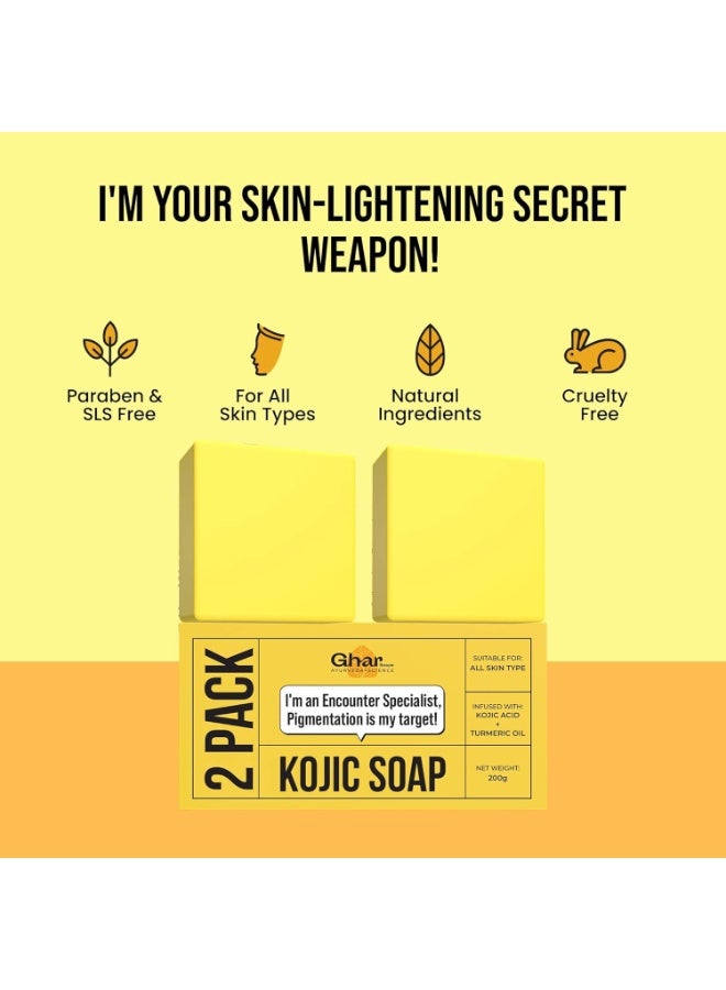 GHAR SOAPS Kojic Acid 2% Soap with Niacinamide | For Pigmentation, Sun damage, Brightening Underarm & Reduces Dark Spot | Soap for Men & Women | Suitable for All Skin Types |(Pack of 2) (100 g x 2) - Image 4
