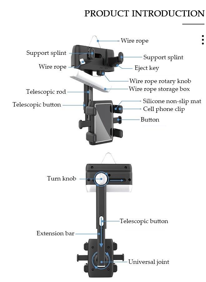 DUNISO Rearview Mirror Phone Holder for Car-360° Rotatable and Retractable Car Phone Holder with Adjustable Length Upgraded Multifunctional Rearview Mirror Phone Holder for All Mobile Phones and All Car - Image 5