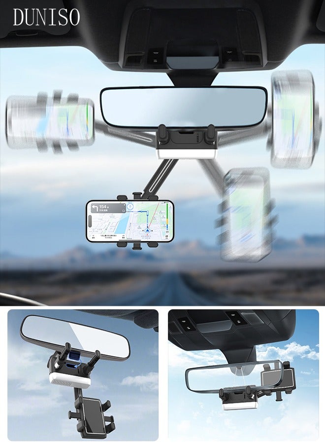 DUNISO Rearview Mirror Phone Holder for Car-360° Rotatable and Retractable Car Phone Holder with Adjustable Length Upgraded Multifunctional Rearview Mirror Phone Holder for All Mobile Phones and All Car  - Image 1
