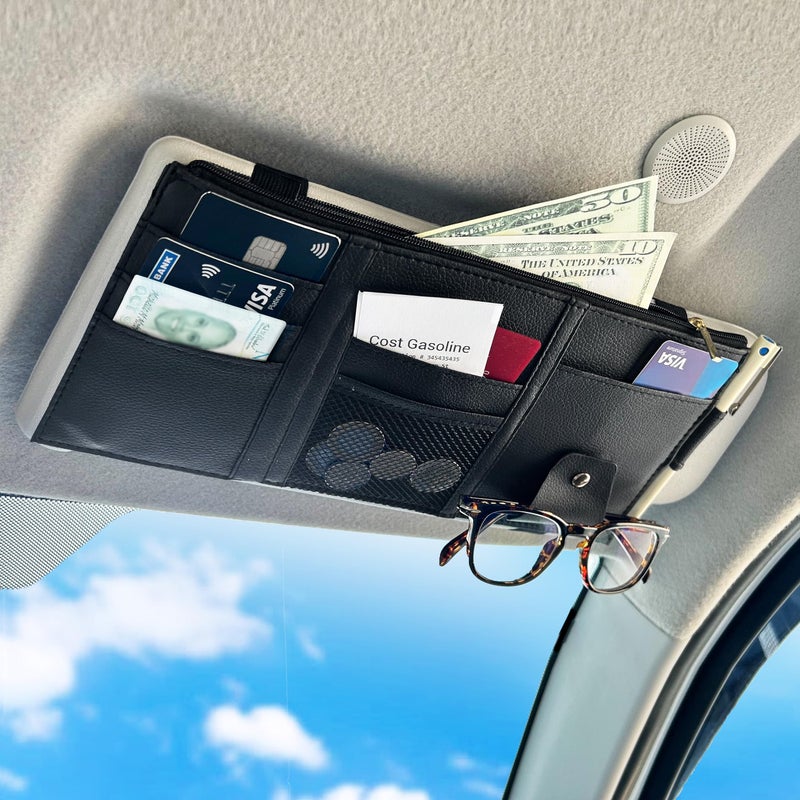 EcoNour Car Sun Visor Organizer Black MultiPocket Net Zipper Case for Cash Card Pen Sunglass Visor Organizer Storage Pouch Interior Accessories with Pocket for Car Truck Small - Image 3