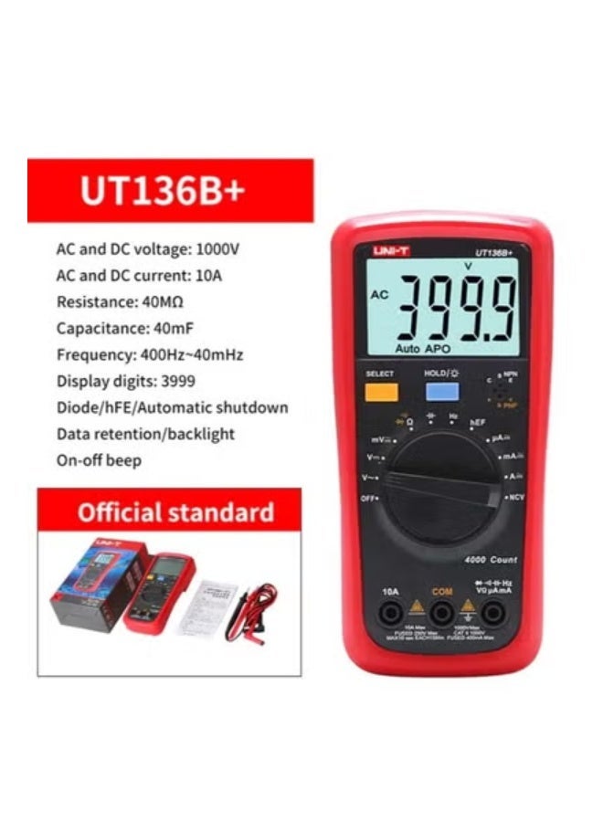 يوني تي مقياس متعدد رقمي UNI-T UT136B+، جهاز اختبار AC DC فولتميتر أميتر أوم سعة HFE اختبار ديود/ترانزستور - Image 1