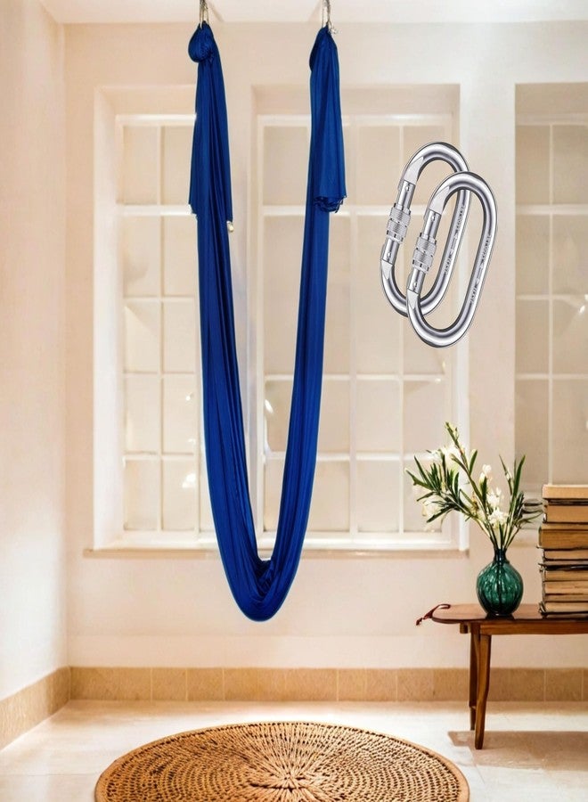 Streetup India® Silk Fabric Pro Aerial Swing/Yoga Hammock 6 x 2.6 Mtrs Long Fabric With 2 Carabiner| Blue - Image 1