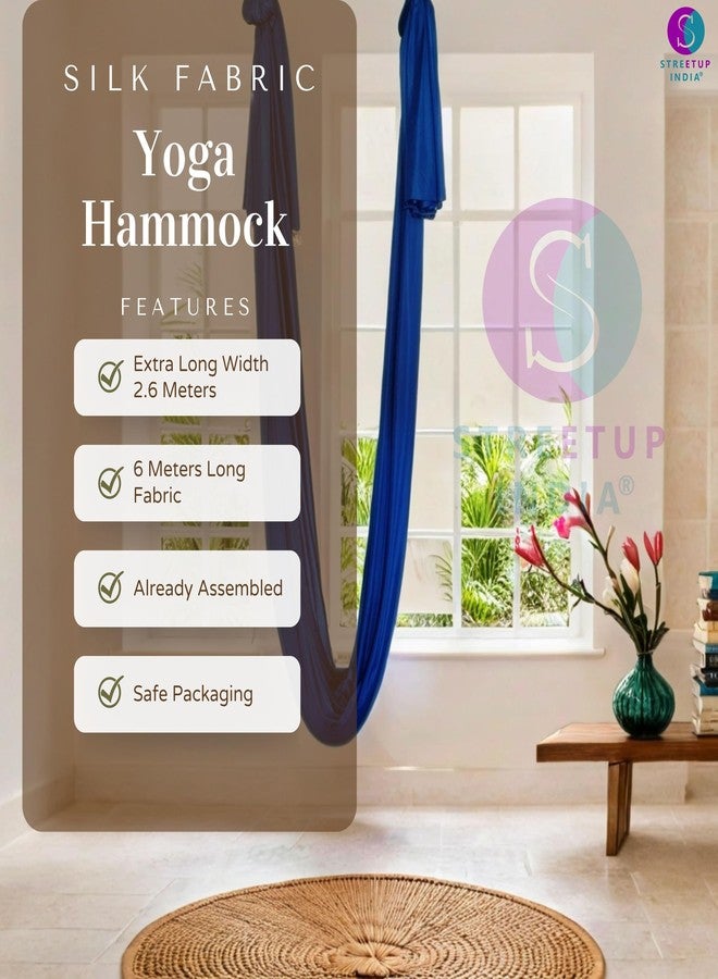 Streetup India® Silk Fabric Pro Aerial Swing/Yoga Hammock 6 x 2.6 Mtrs Long Fabric With 2 Carabiner| Blue - Image 5