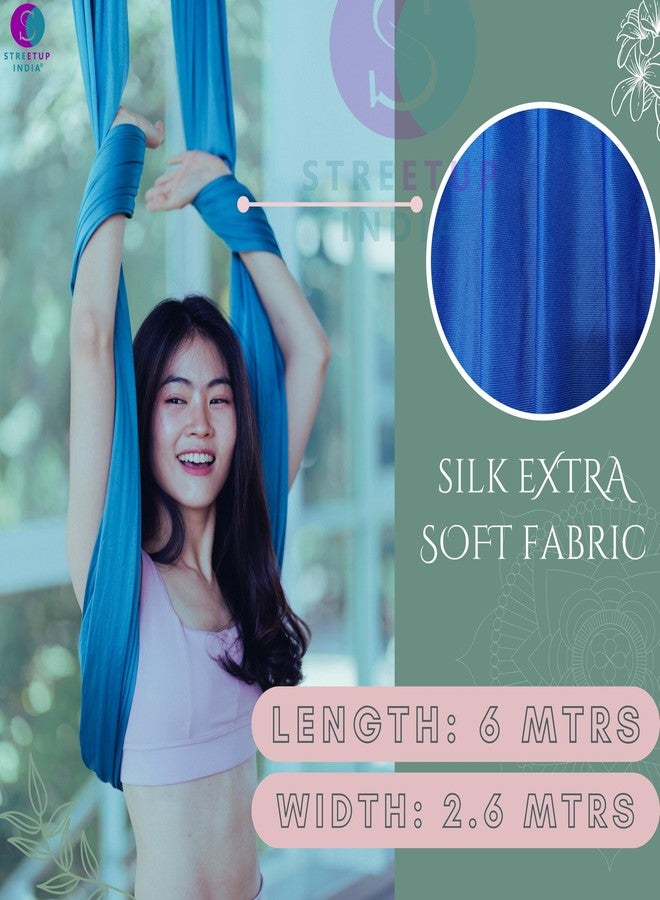Streetup India® Silk Fabric Pro Aerial Swing/Yoga Hammock 6 x 2.6 Mtrs Long Fabric With 2 Carabiner| Blue - Image 4