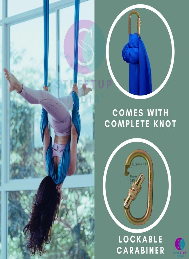 Streetup India® Silk Fabric Pro Aerial Swing/Yoga Hammock 6 x 2.6 Mtrs Long Fabric With 2 Carabiner| Blue - Image 3