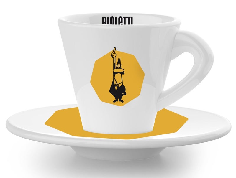 Bialetti 6 Yellow Cappuccino Cups Set with Saucers, Porcelain - Image 3