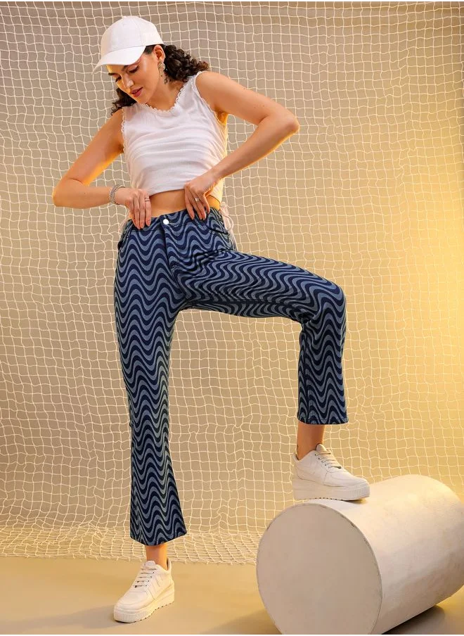 Freehand Women Bootcut Laser Print High-Rise Jeans